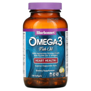 Thực phẩm bổ sung Bluebonnet Nutrition, Omega-3 Fish Oil, Heart Health, Lemon, 120 Softgels, 743715009431