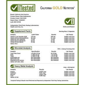 Thực phẩm bổ sung California Gold Nutrition, Multivitamin and Mineral, Two-A-Day, 180 Veggie Capsules, 898220019915