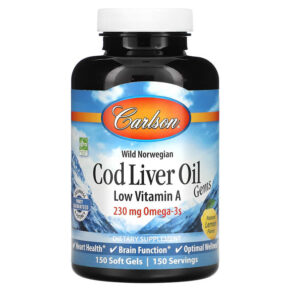 Thực phẩm chức năng Carlson Wild Norwegian Cod Liver Oil Gems Low Vitamin A Natural Lemon  230 mg 150 Soft Gels 88395013911