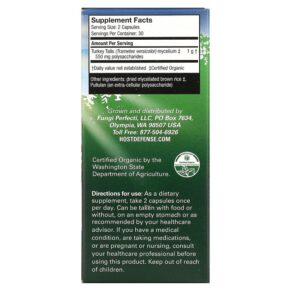 Thực phẩm bổ sung Fungi Perfecti Host Defense Turkey Tail 60 Vegetarian Capsules 633422027326