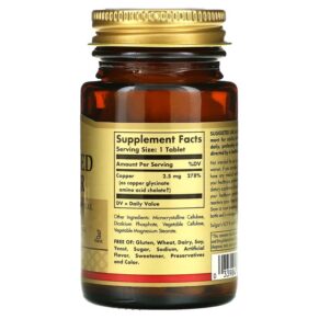 Thực phẩm bổ sung Solgar, Chelated Copper, 100 Tablets, 33984006409