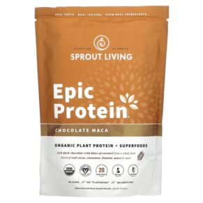 Thực phẩm chức năng Sprout Living Epic Protein Organic Plant Protein + Superfoods Chocolate Maca 1 lb (456 g) 852457007060